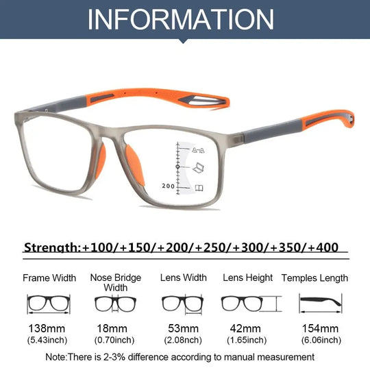 Multifocal Progressive Reading Glasses TR90 Frame Men Women Anti-blue Light Sports Eyeglasses Ultralight Bifocal Presbyopia